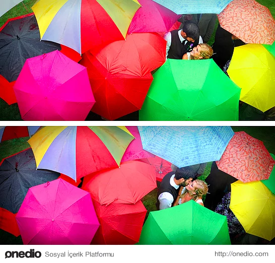 Bu rengarenk şemsiyelerle bezenmiş fotoğraf.